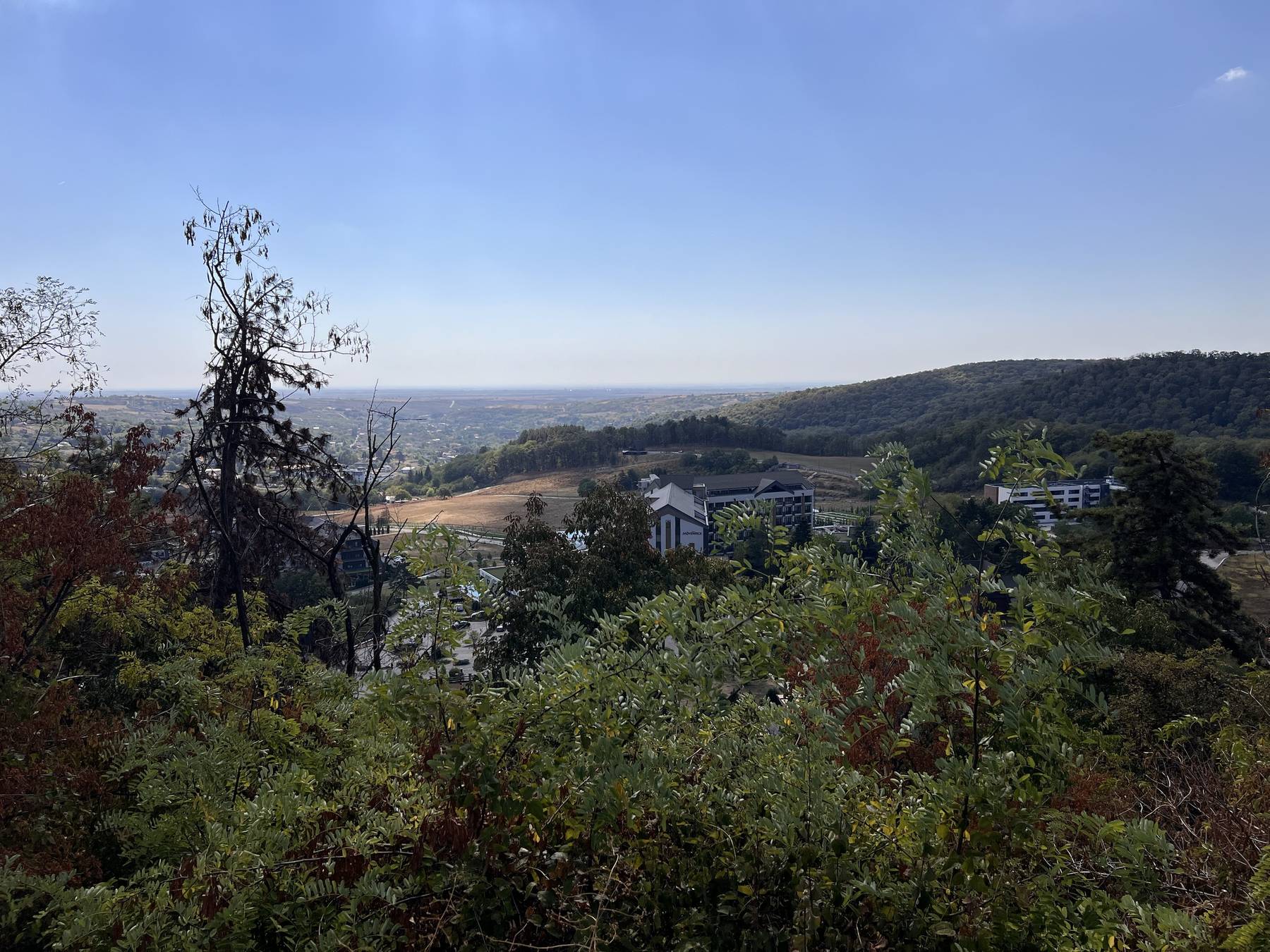 View from the tower hill over Vrdnik and the Fruške Terme resort towards the plain of Srem